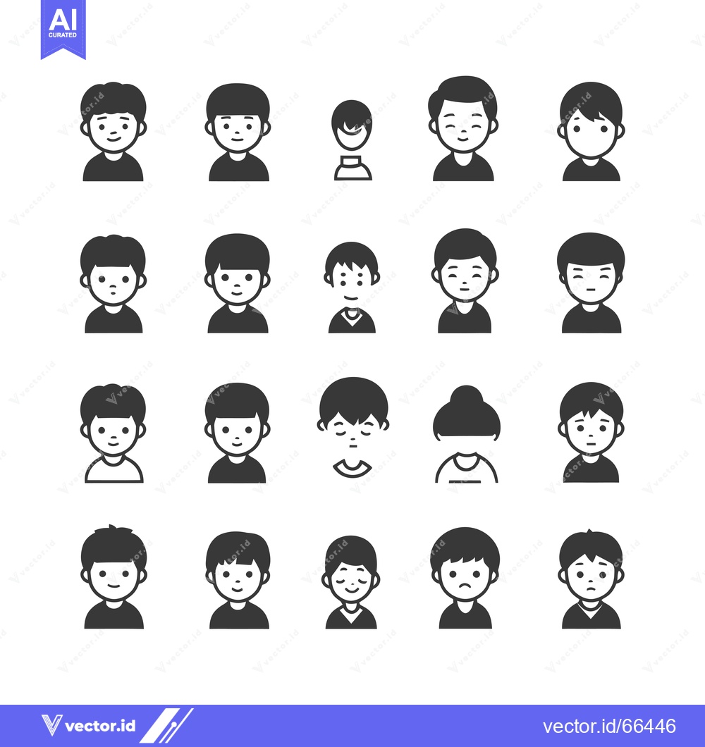 Premium Vector dari Collection of 20 Simple Boy Avatar Icons with Different Hairstyles and