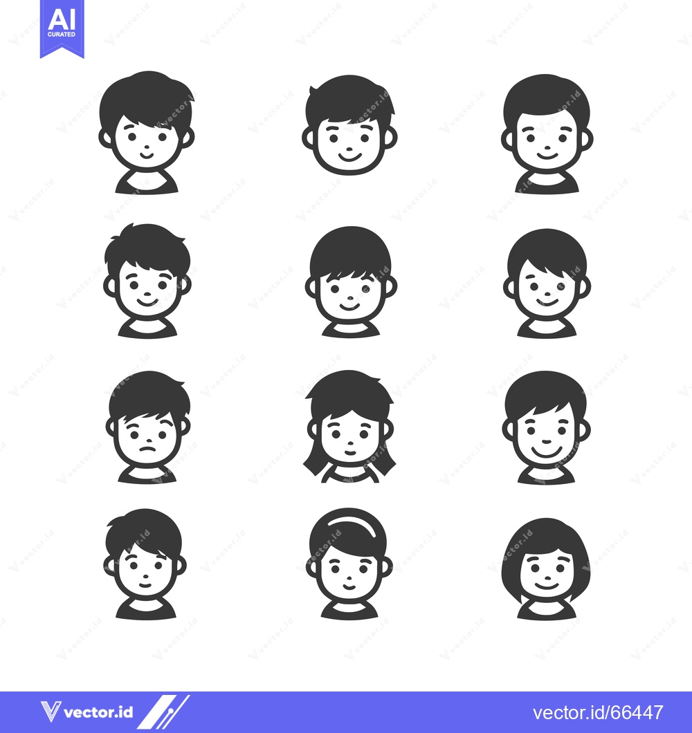 Premium Vector dari Set of 12 Simple Black and White Cartoon Character Icons