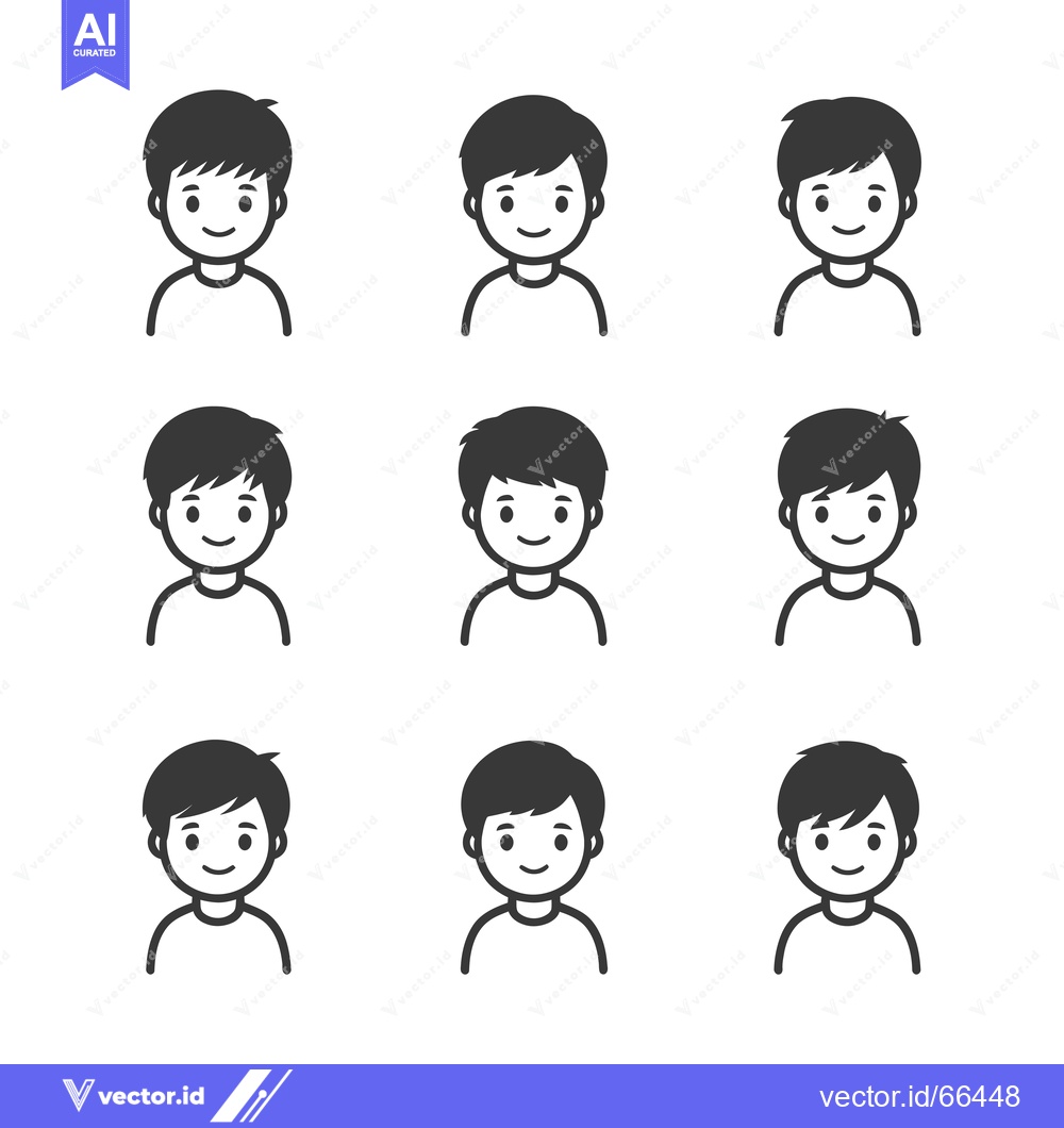 Premium Vector dari Nine Simple Line Drawings of a Boy's Face and Torso