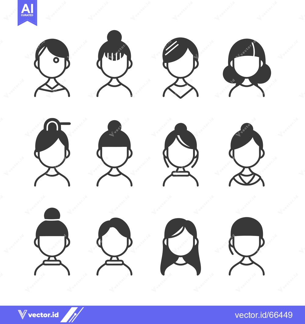 Premium Vector dari Twelve Simple Black and White Female Avatar Icons