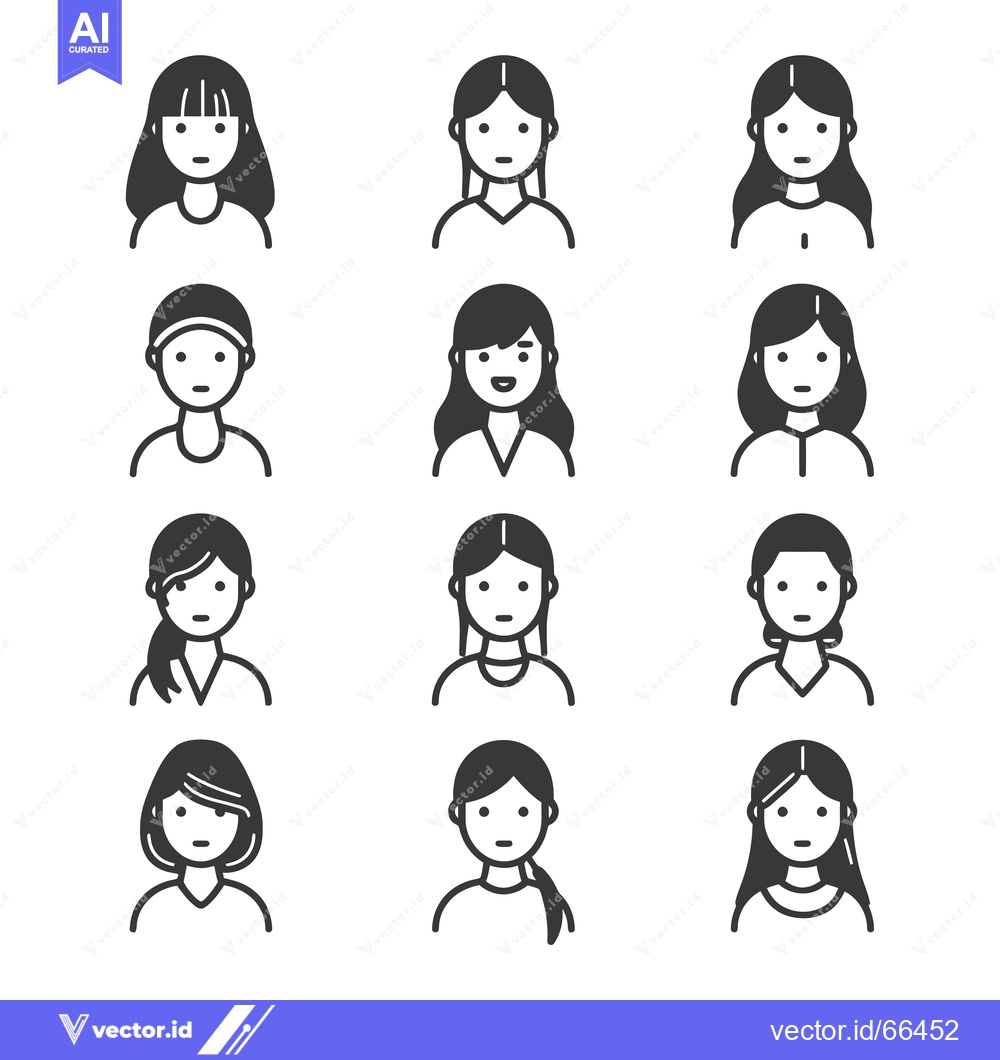 Premium Vector of Set of 12 Simple Female User Profile Icons