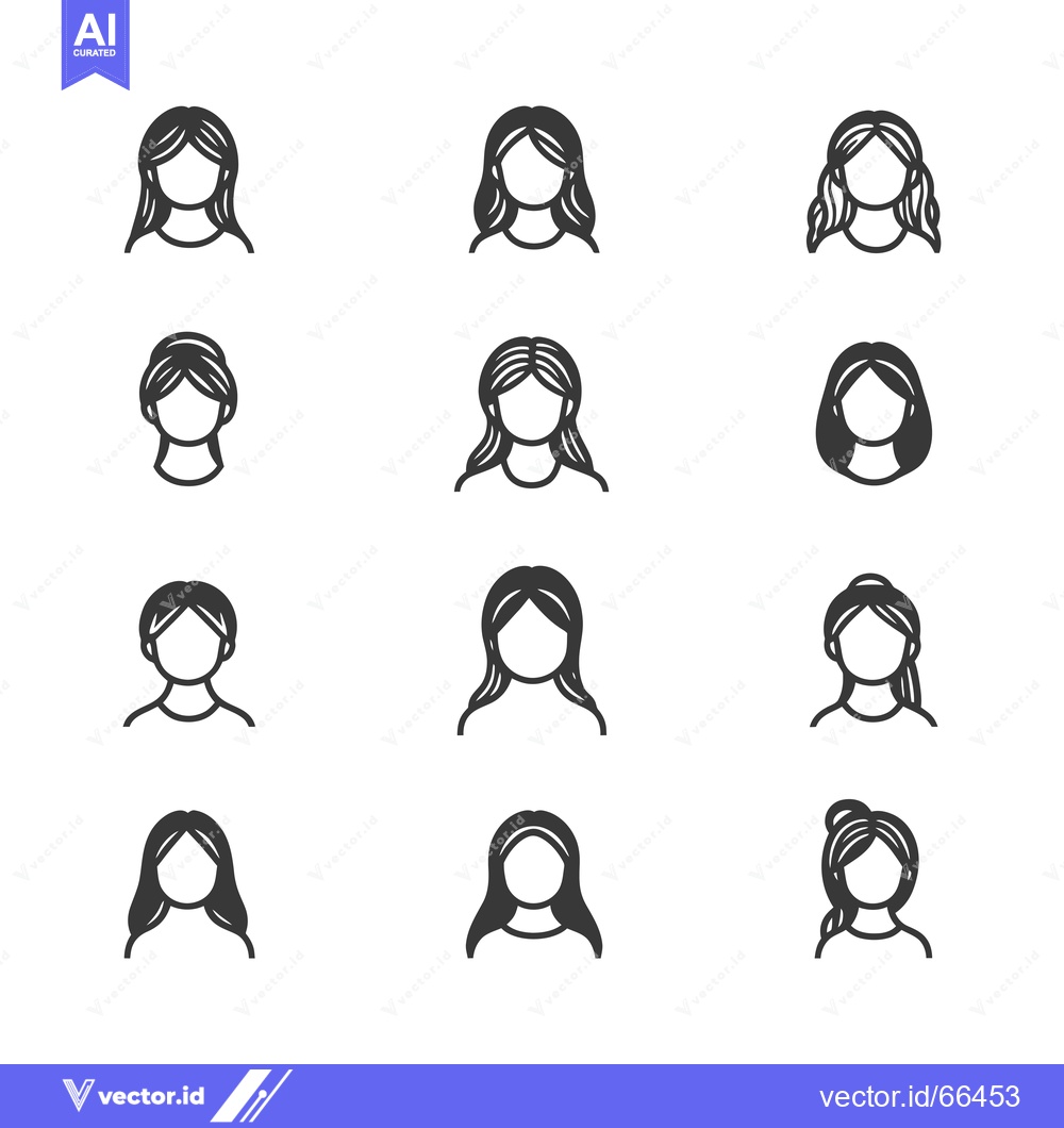Premium Vector dari Set of 12 Female Profile Icons with Different Hairstyles