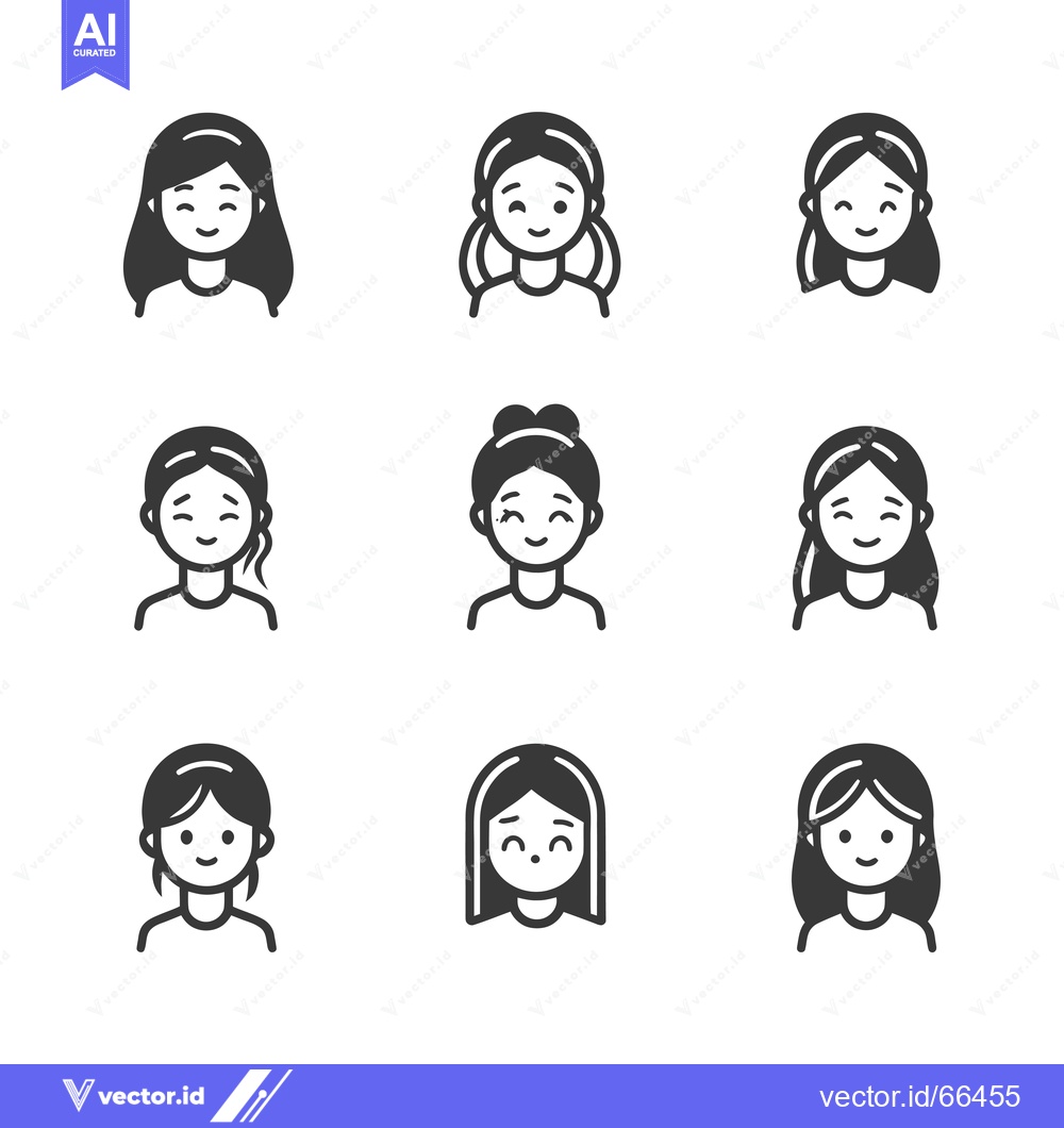 Premium Vector dari Set of nine black and white female avatar icons with different hairsty