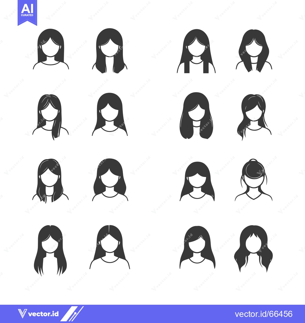 Premium Vector dari Sixteen Black and White Female Hairstyle Icons