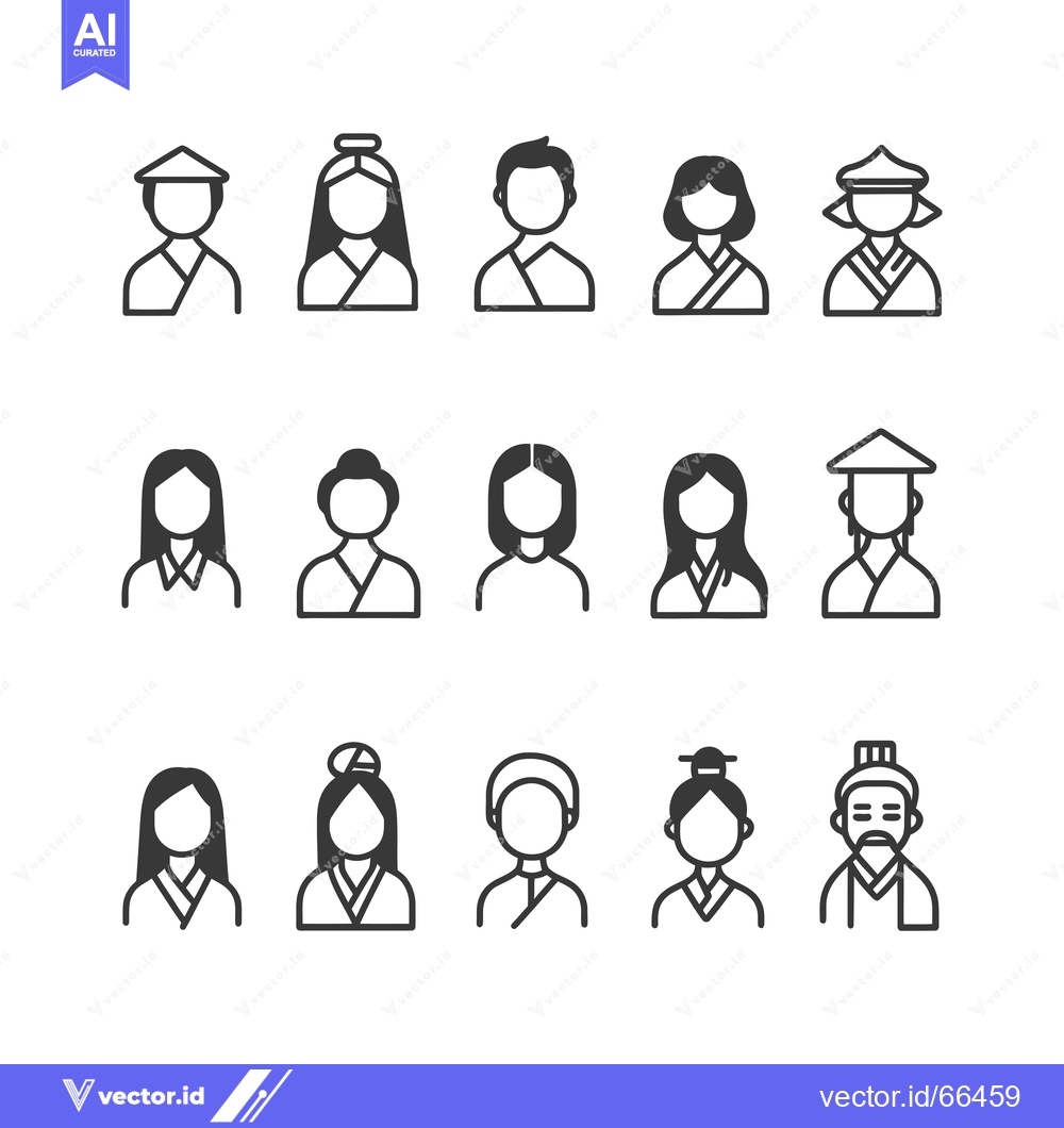 Premium Vector dari Set of 15 Traditional Asian Person Icons