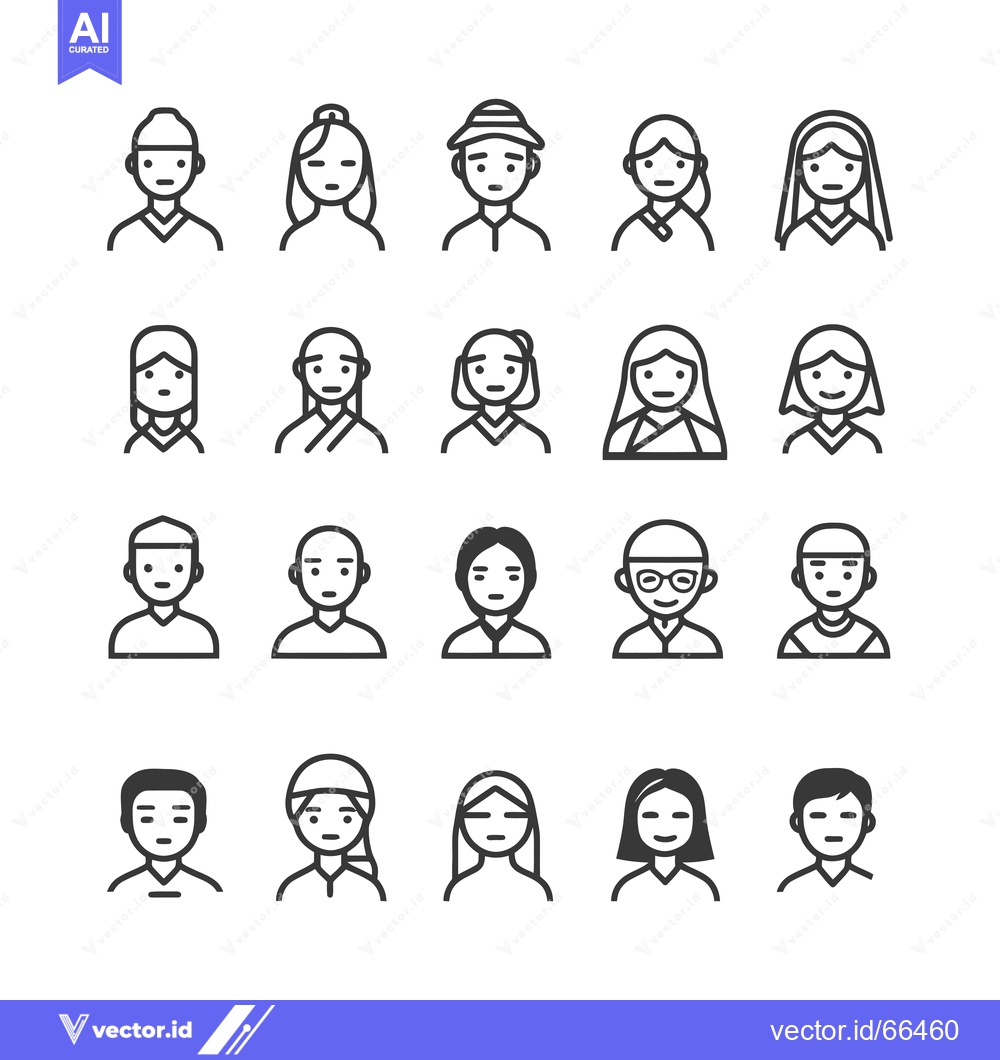 Premium Vector of Collection of Diverse Line Art People Icons