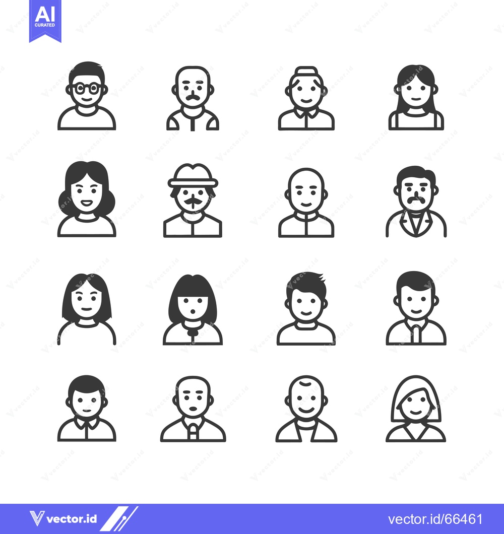 Premium Vector of Collection of 16 Diverse Line Icons Representing Human Profiles