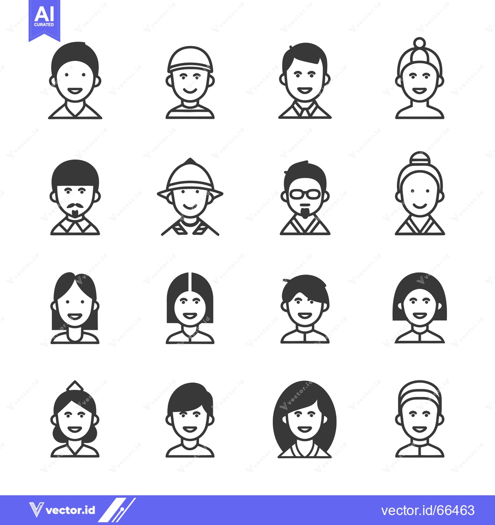 Premium Vector dari A Set of Sixteen Diverse Smiling Character Icons