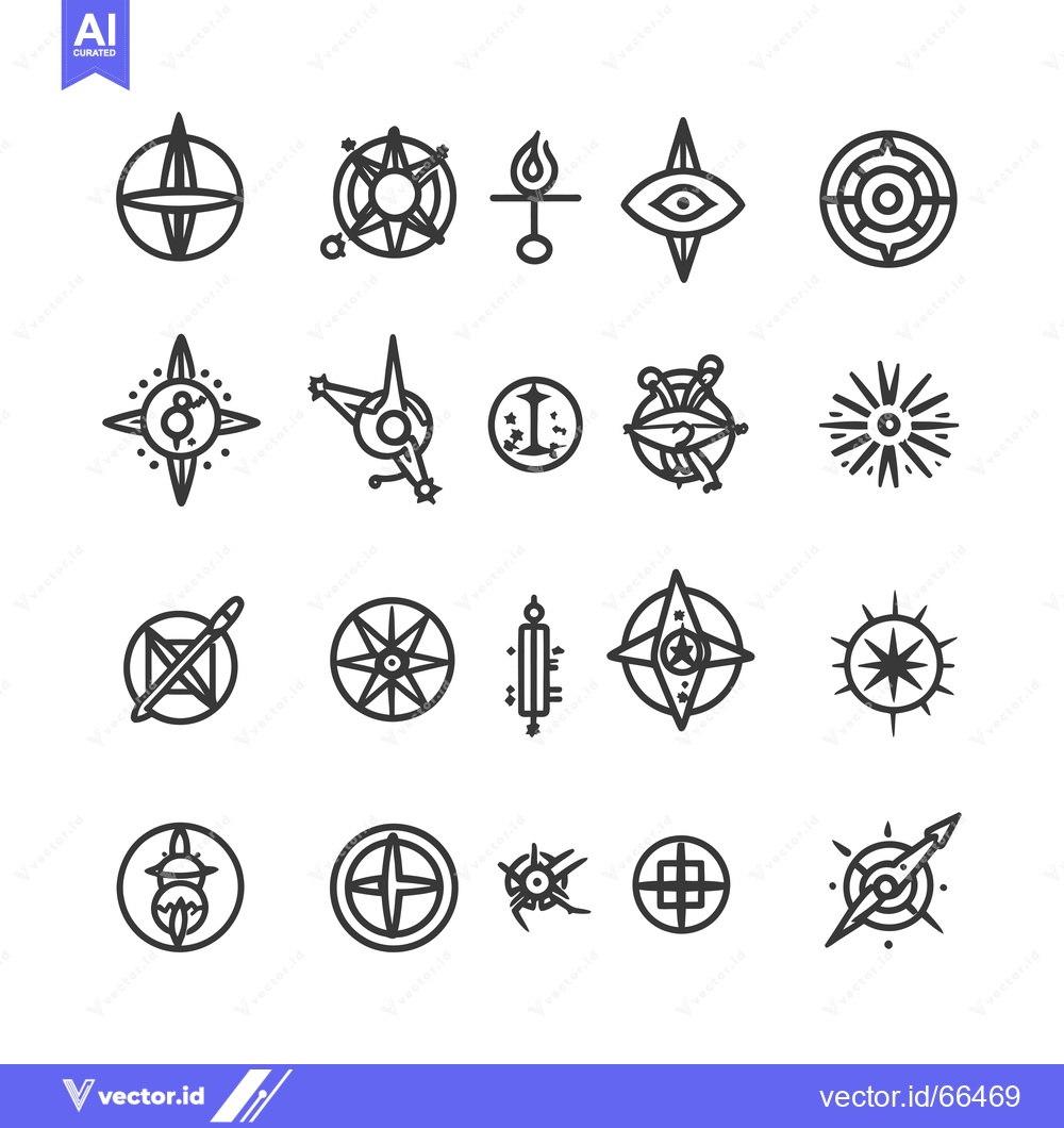 Premium Vector dari Set of Hand-Drawn Compass Icons with Stars and Geometric Shapes