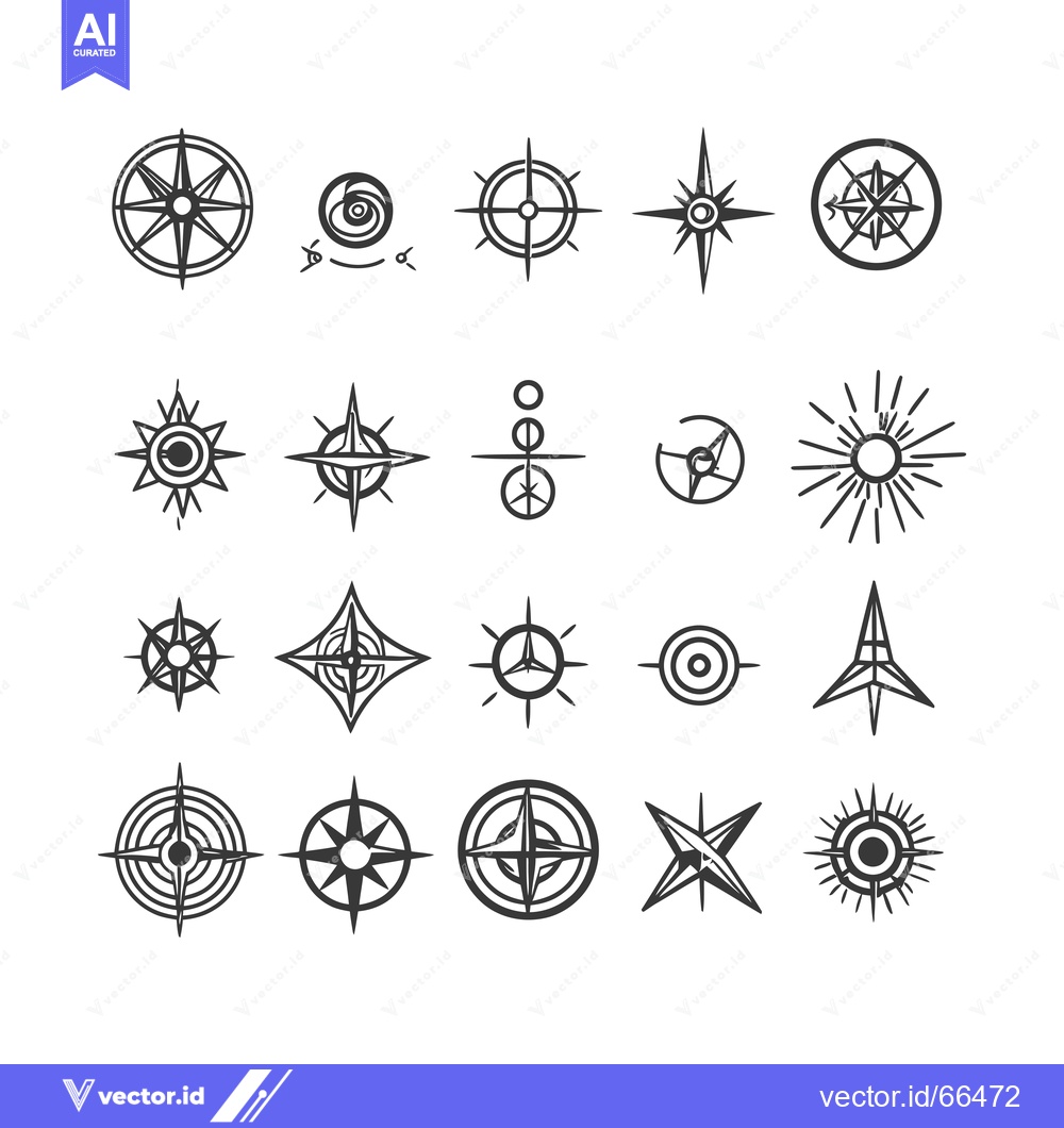 Premium Vector of Collection of Hand-Drawn Compass and Star Icons