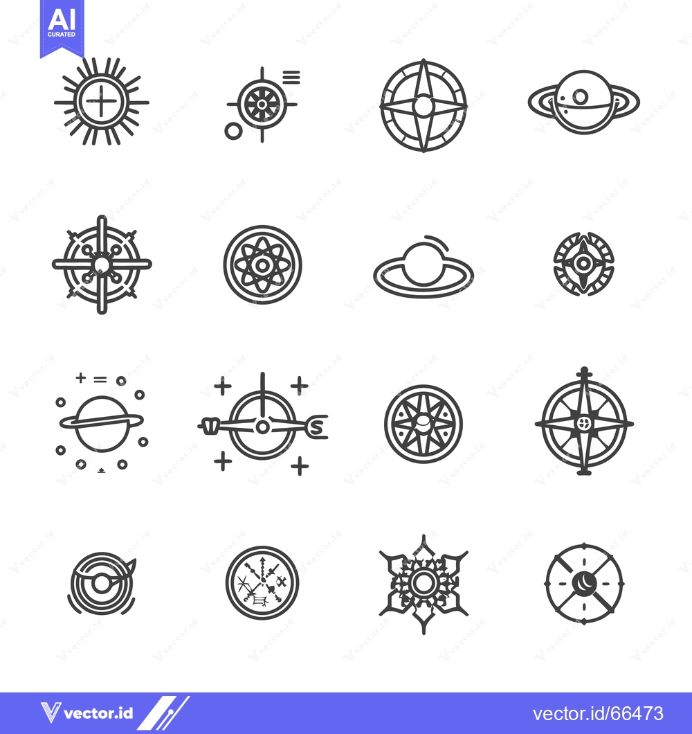 Premium Vector dari A Set of Sixteen Black and White Compass and Planet-Themed Line Art Il