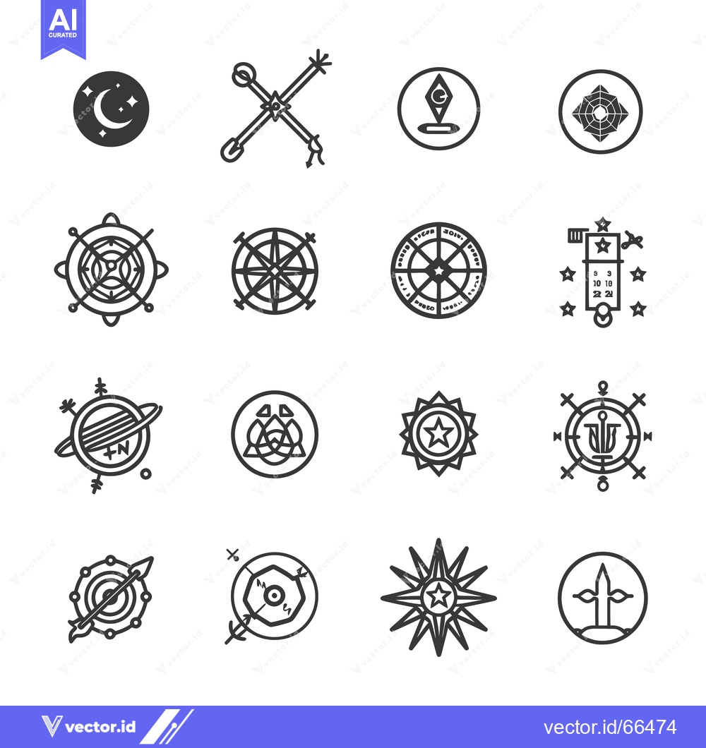 Premium Vector of A Set of Sixteen Circular, Geometric, and Symbolic Line Art Illustrati