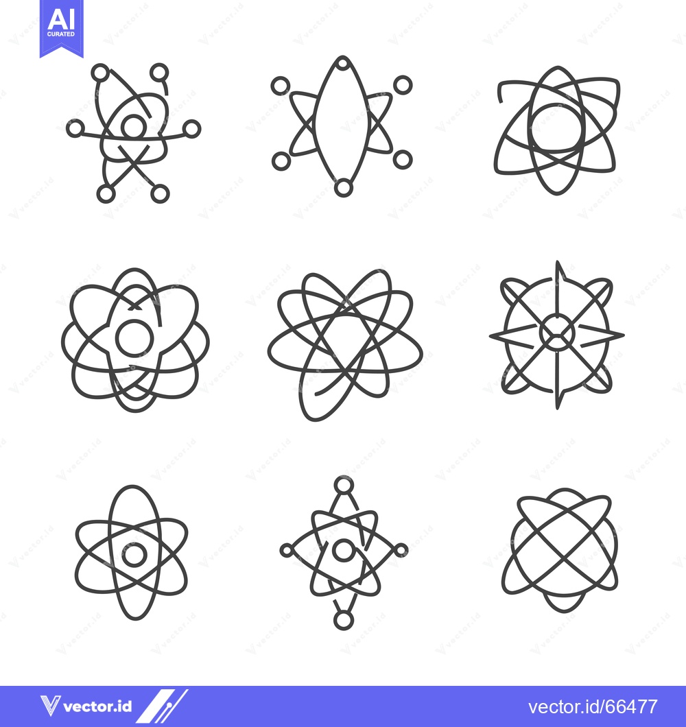 Premium Vector dari Set of nine different line art atom icons