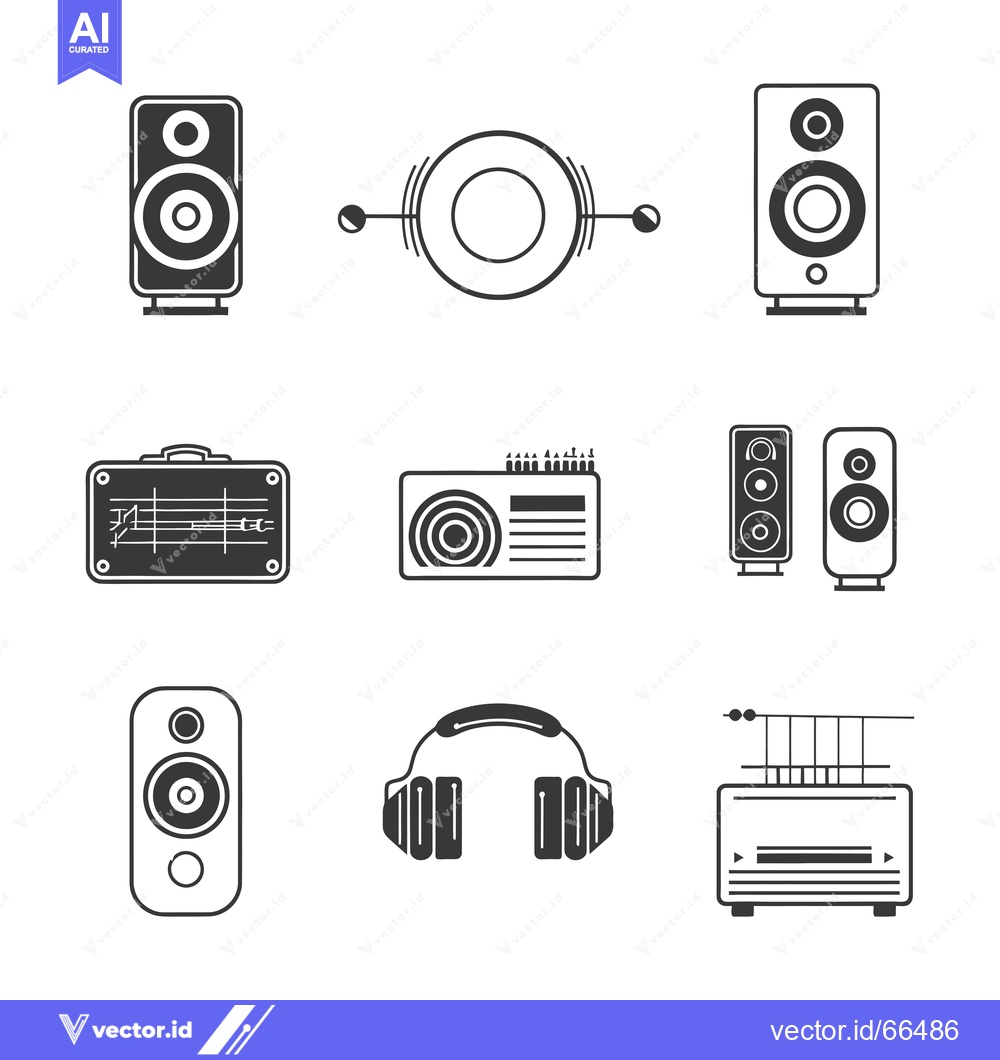 Premium Vector of Audio Device Icons Set: Speakers, Headphones, Radio, and Stereo System