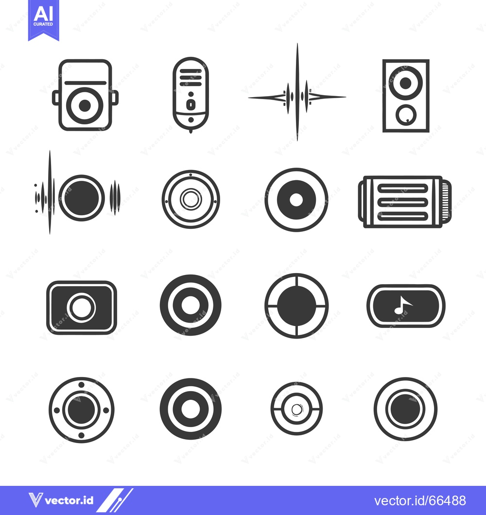 Premium Vector dari Set of Black and White Speaker and Audio Icons