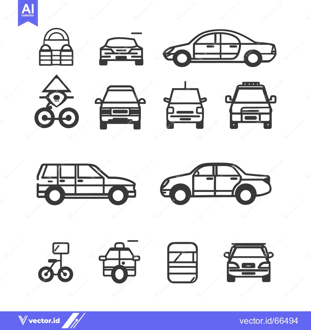 Premium Vector of Line Drawings of Various Vehicles and a Bicycle