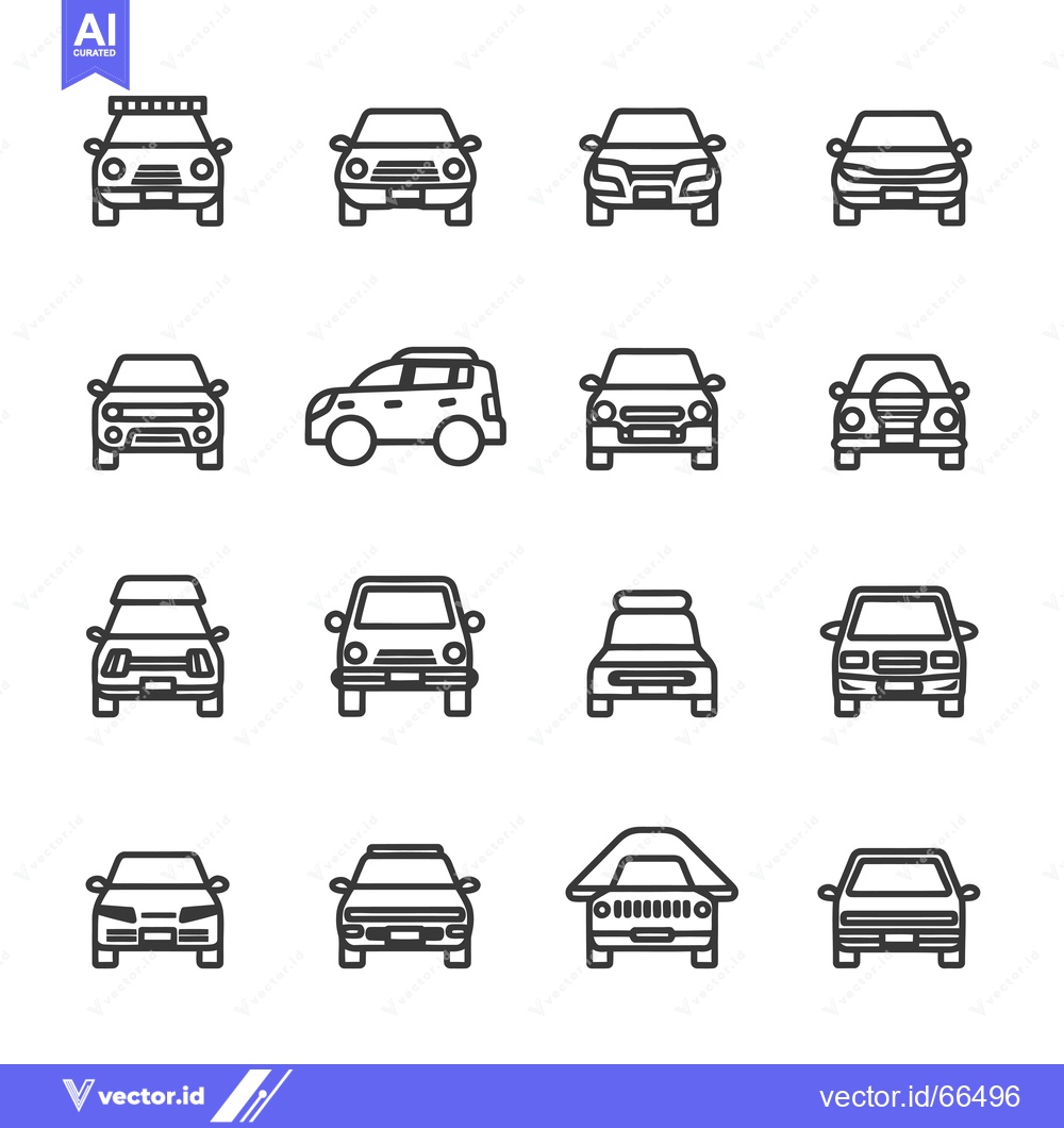 Premium Vector dari A Set of Sixteen Front-Facing Car Line Drawings