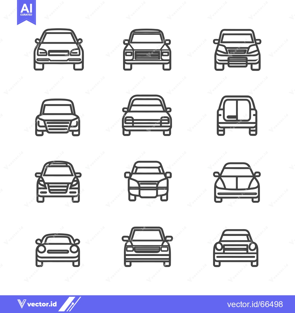 Premium Vector dari Set of nine outline icons of different types of cars viewed from the f