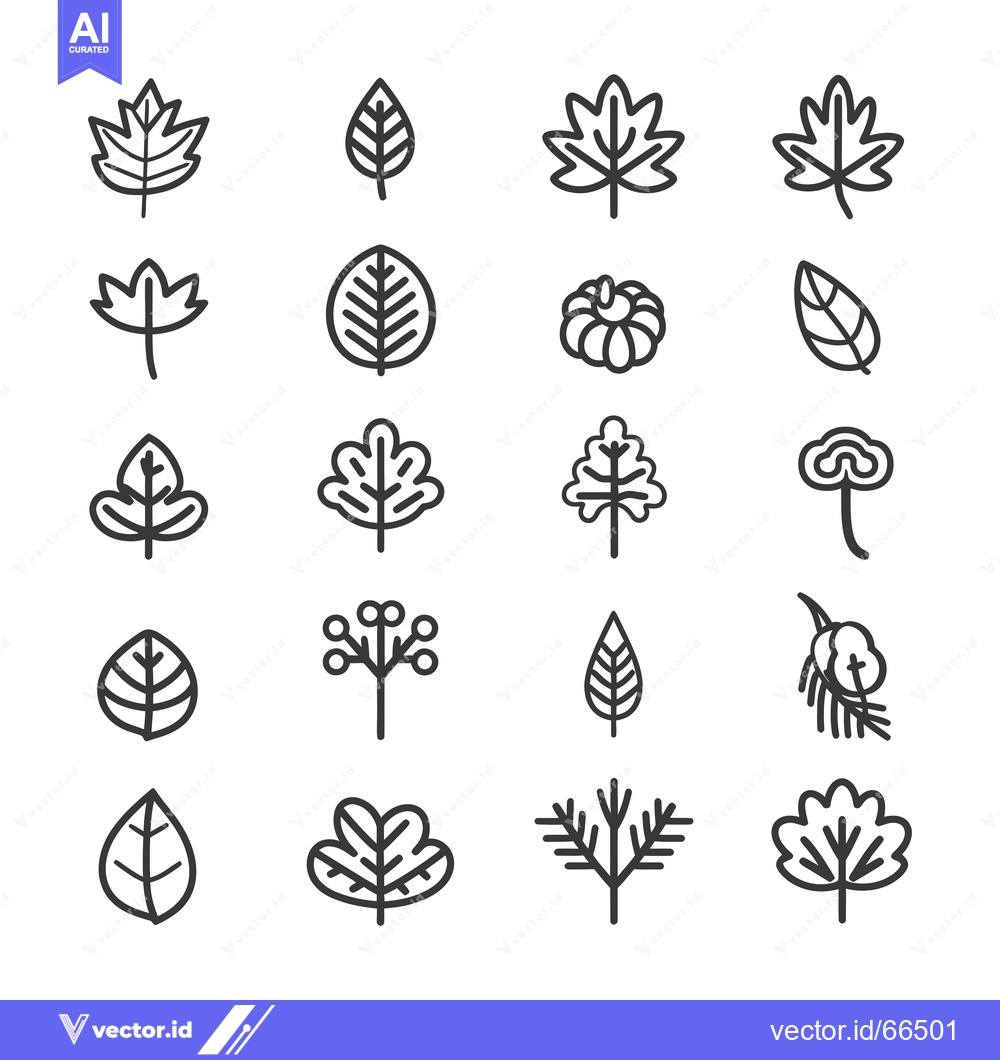 Premium Vector of Collection of 18 Line Art Leaf and Branch Icons