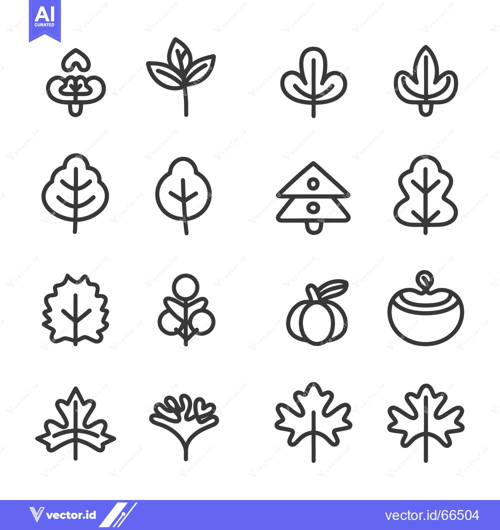 Premium Vector dari Set of 16 Line Icons Representing Various Types of Leaves