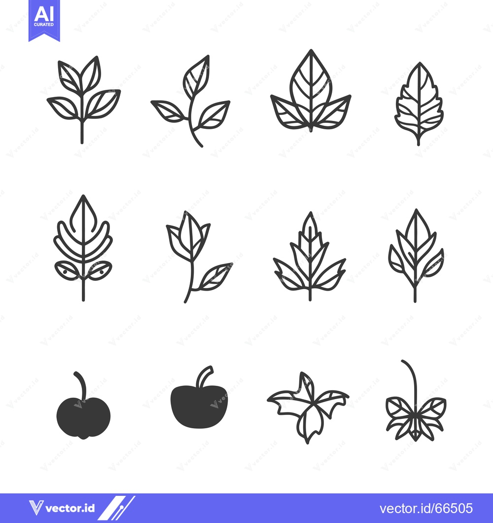 Premium Vector dari Set of Line Art Leaf and Fruit Icons