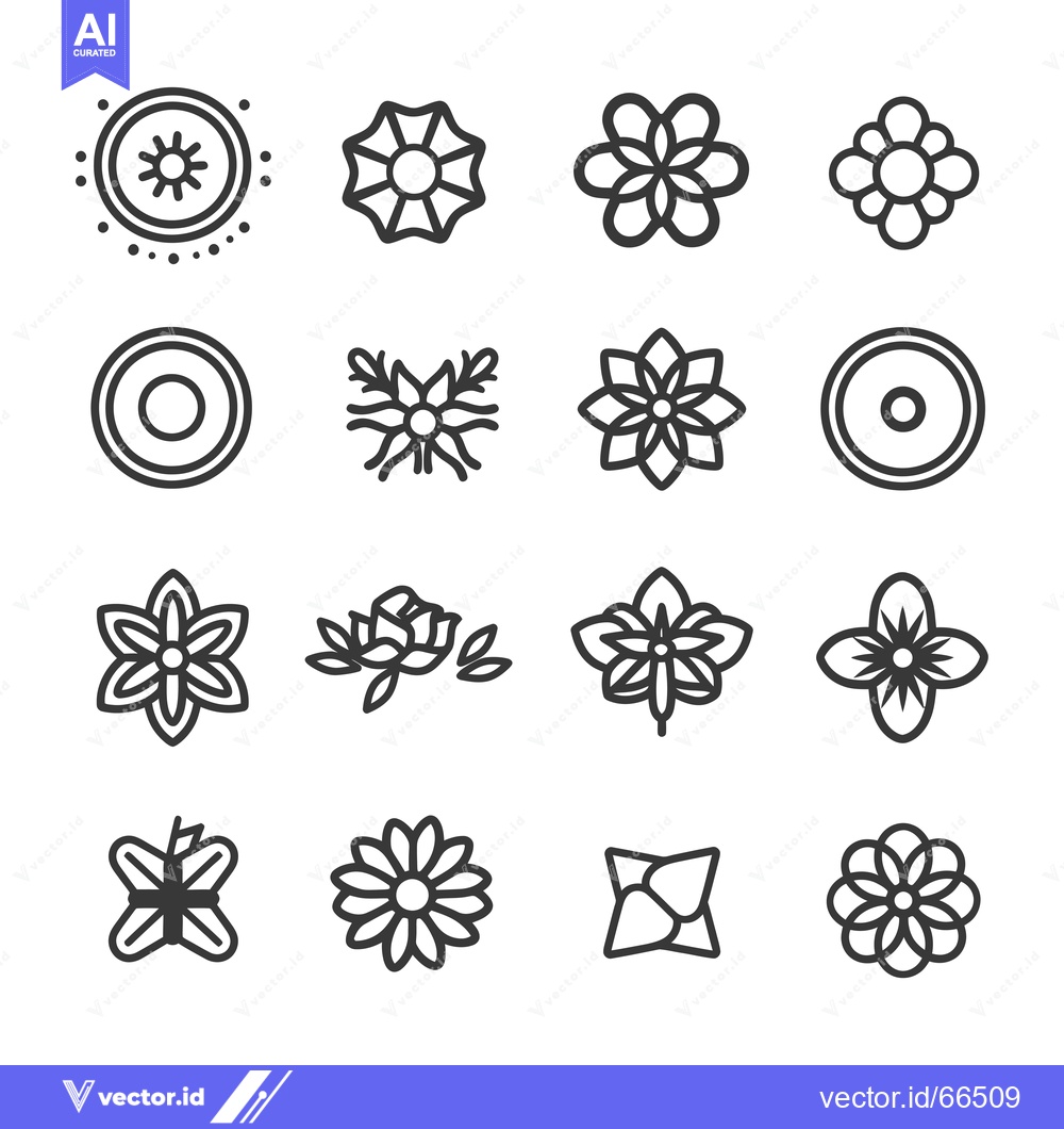 Premium Vector dari Collection of Simple Flower and Circular Line Art Icons