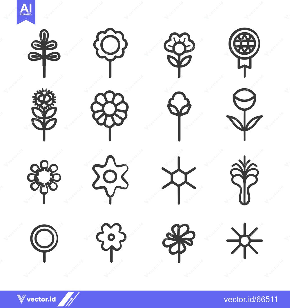 Premium Vector of Set of Sixteen Unique Floral Icons in Outline Style