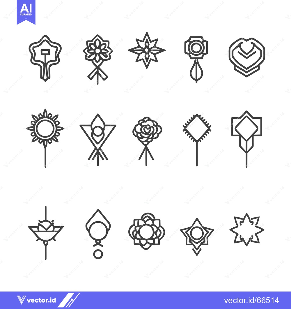 Premium Vector of Set of Geometric Flower and Star Shapes with Stems