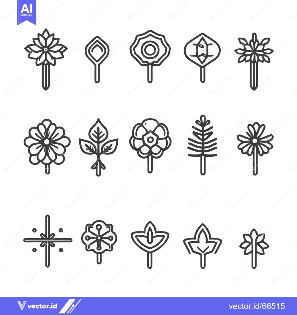 Premium Vector dari Set of 15 Line Icons Depicting Floral and Leaf Designs