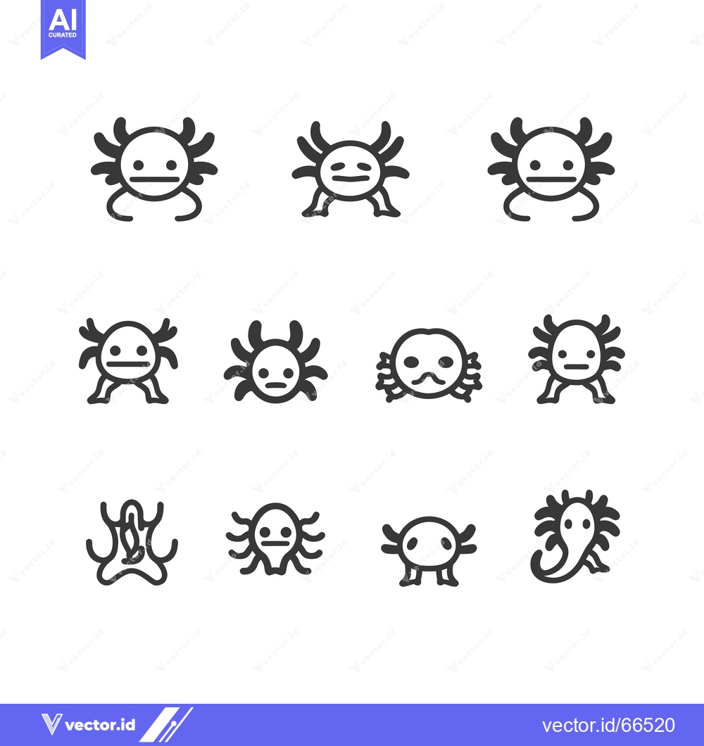 Premium Vector of Axolotl Icons in Various Poses and Expressions