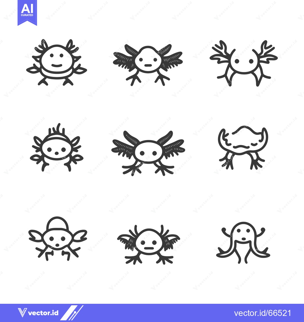 Premium Vector dari Nine Line Drawings of Cartoon Axolotls with Different Expressions
