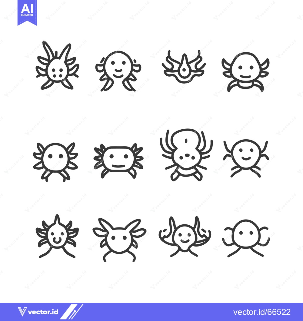Premium Vector of Set of twelve black line drawings of cartoon crabs