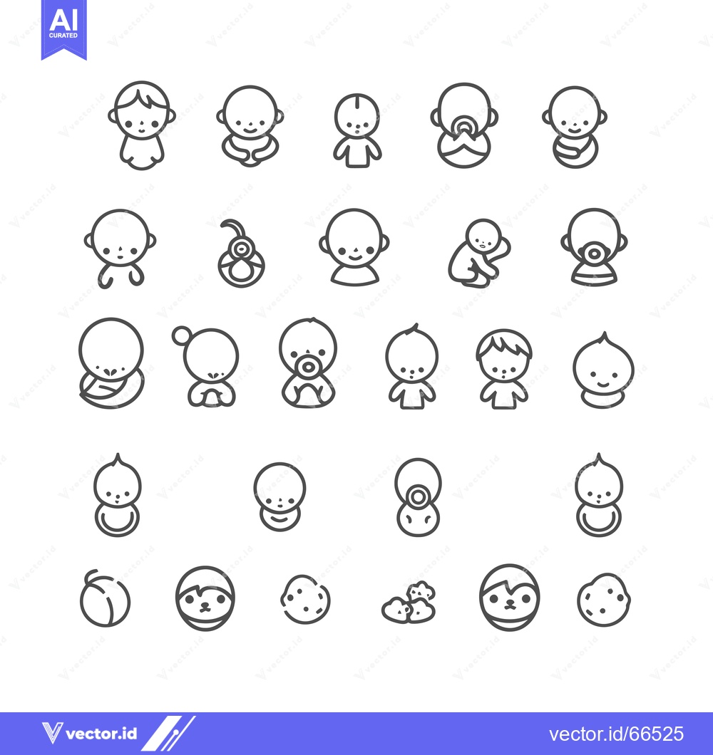 Premium Vector dari Set of 25 Cute Baby Icons in Outline Style