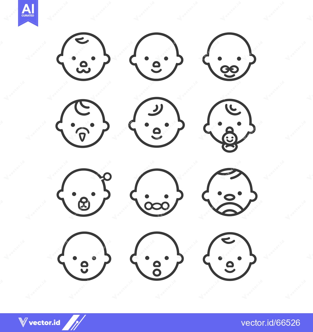 Premium Vector dari Set of 12 Baby Face Line Icons with Different Expressions