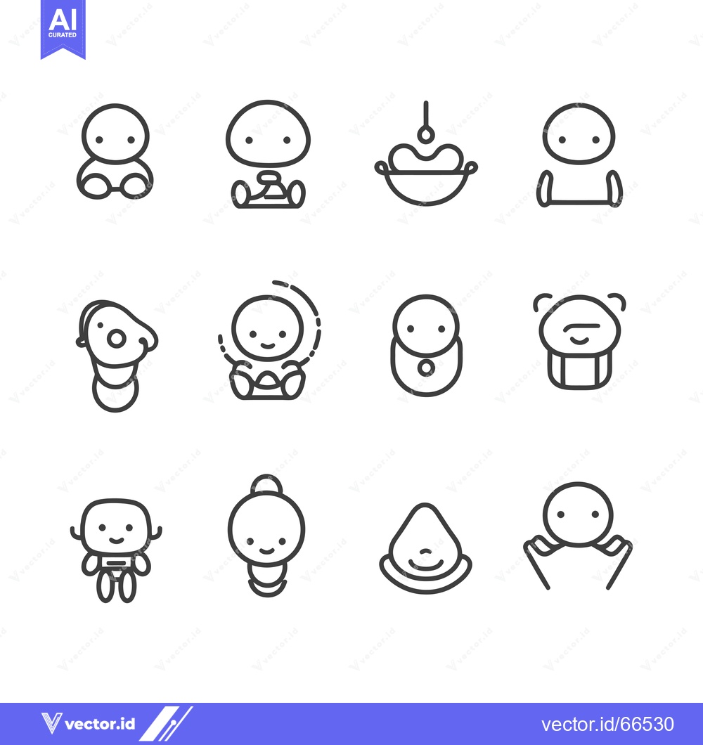 Premium Vector of Set of Cute Cartoon Character Line Icons with Different Poses and Expr