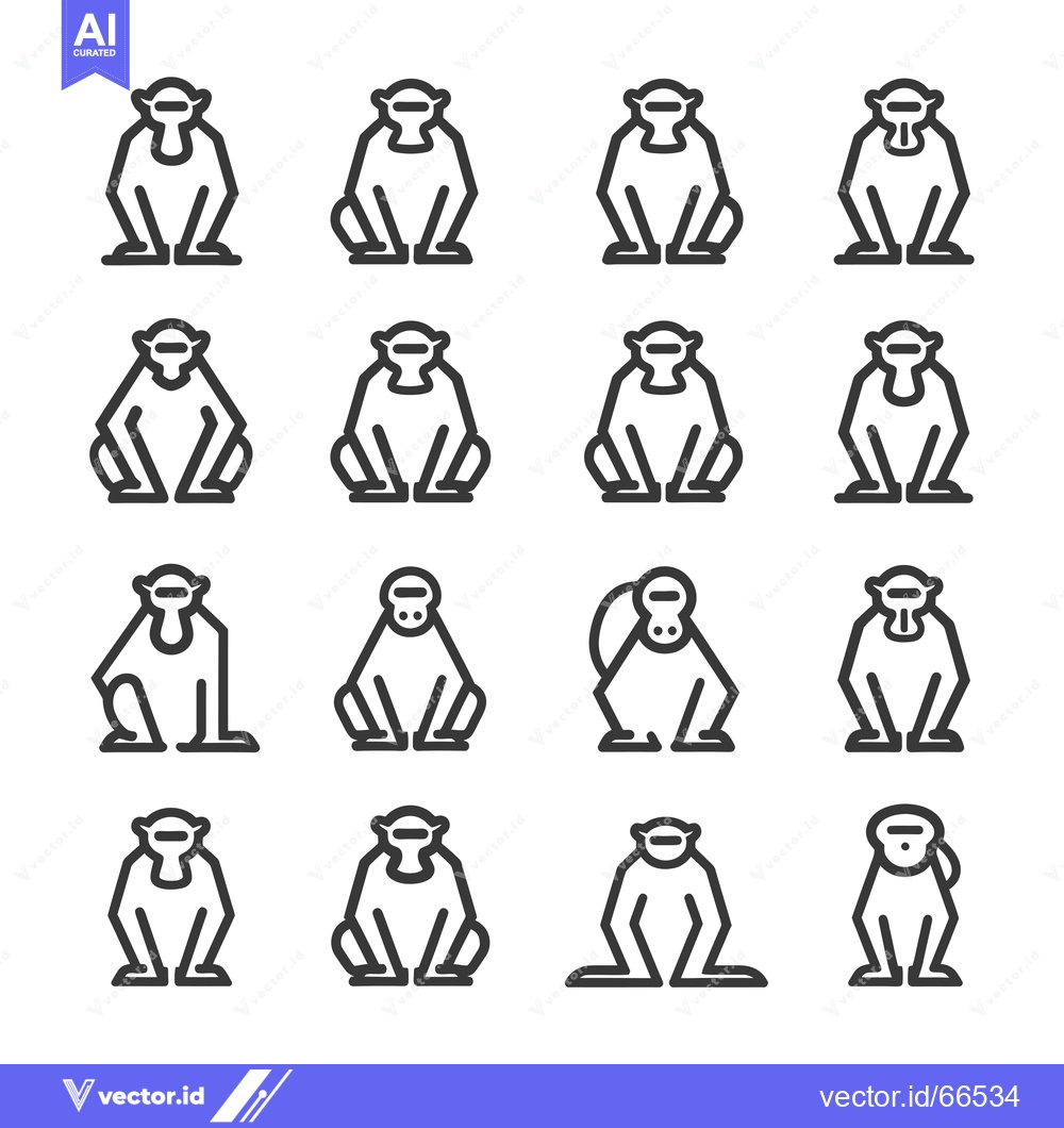 Premium Vector of Sixteen Line Drawings of Sitting Monkeys in Various Poses