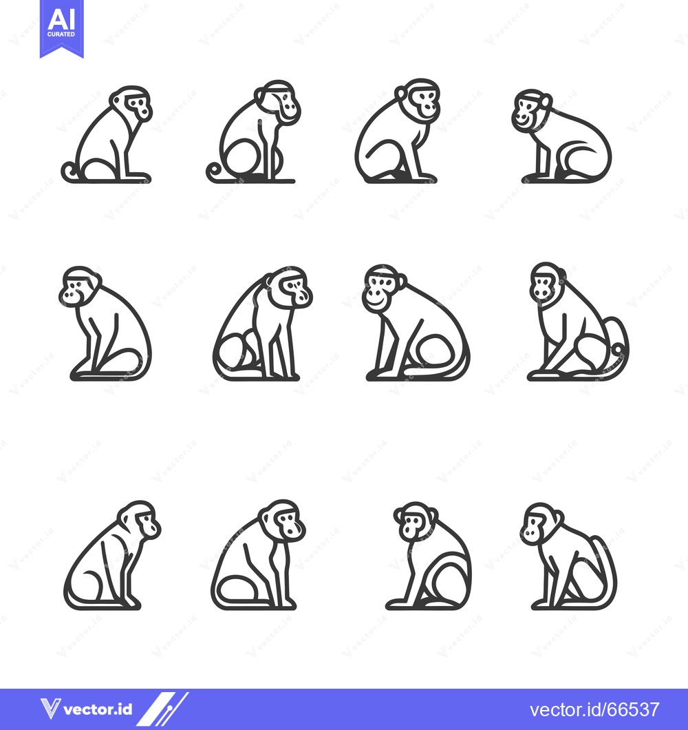 Premium Vector dari Set of Sitting Monkey Outline Icons in Different Poses