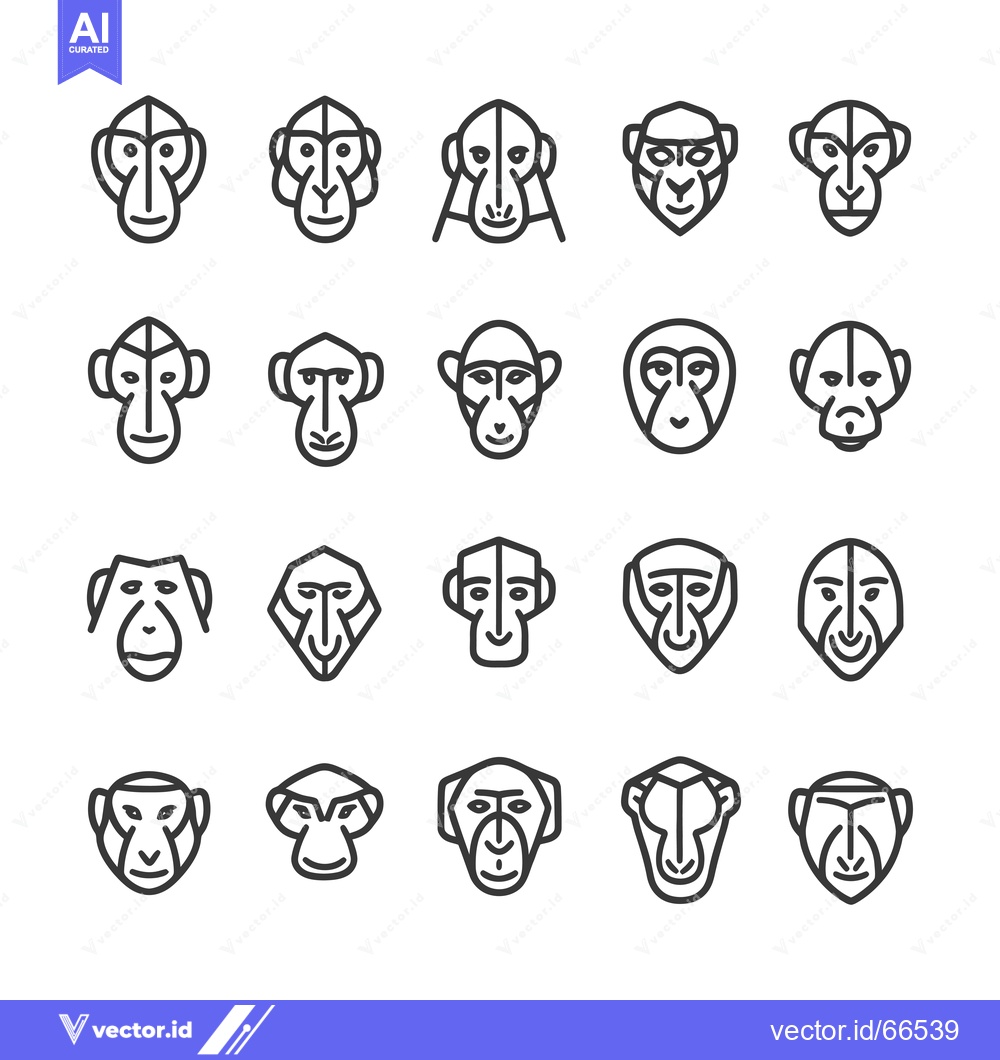Premium Vector of Set of 20 Outline Monkey Head Icons