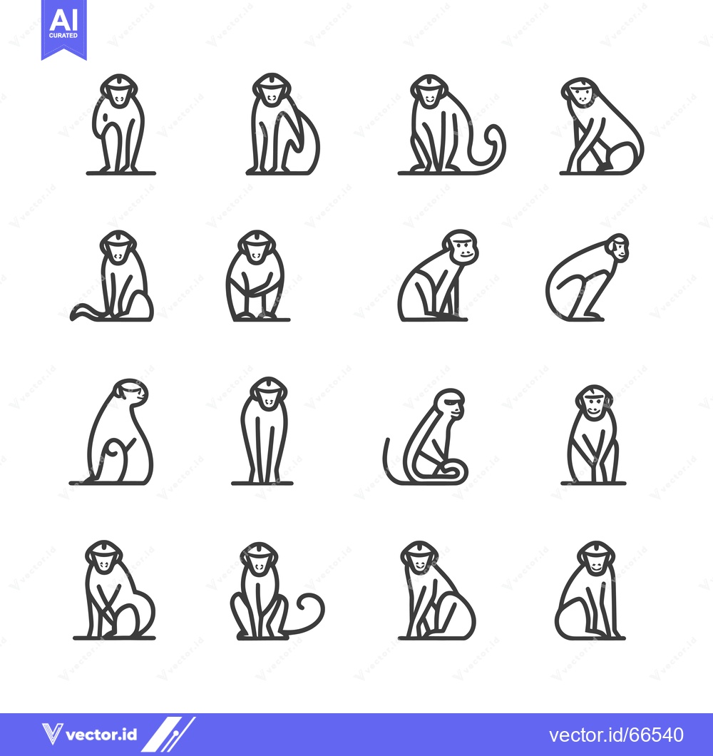 Premium Vector of A Set of Sixteen Line Drawings of Monkeys in Different Poses