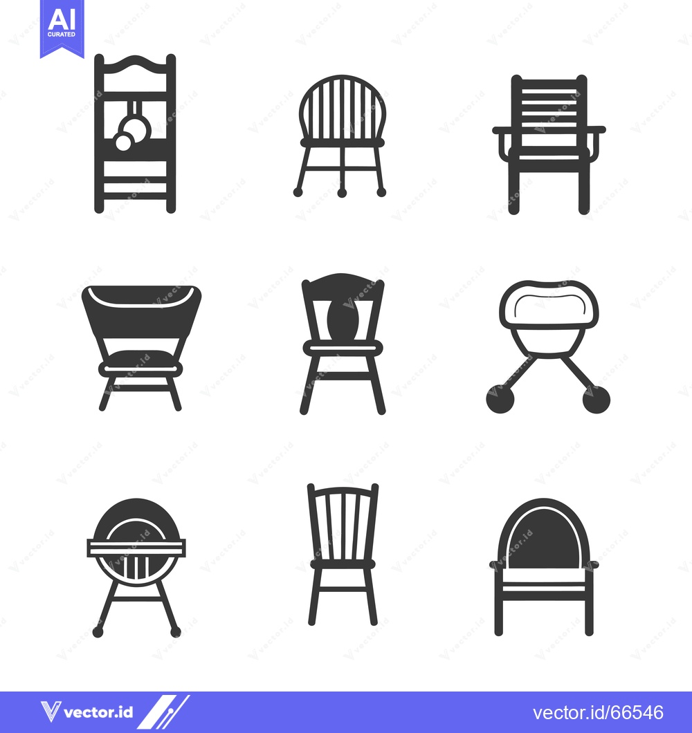 Premium Vector dari Set of 9 Black and White Chair Icons
