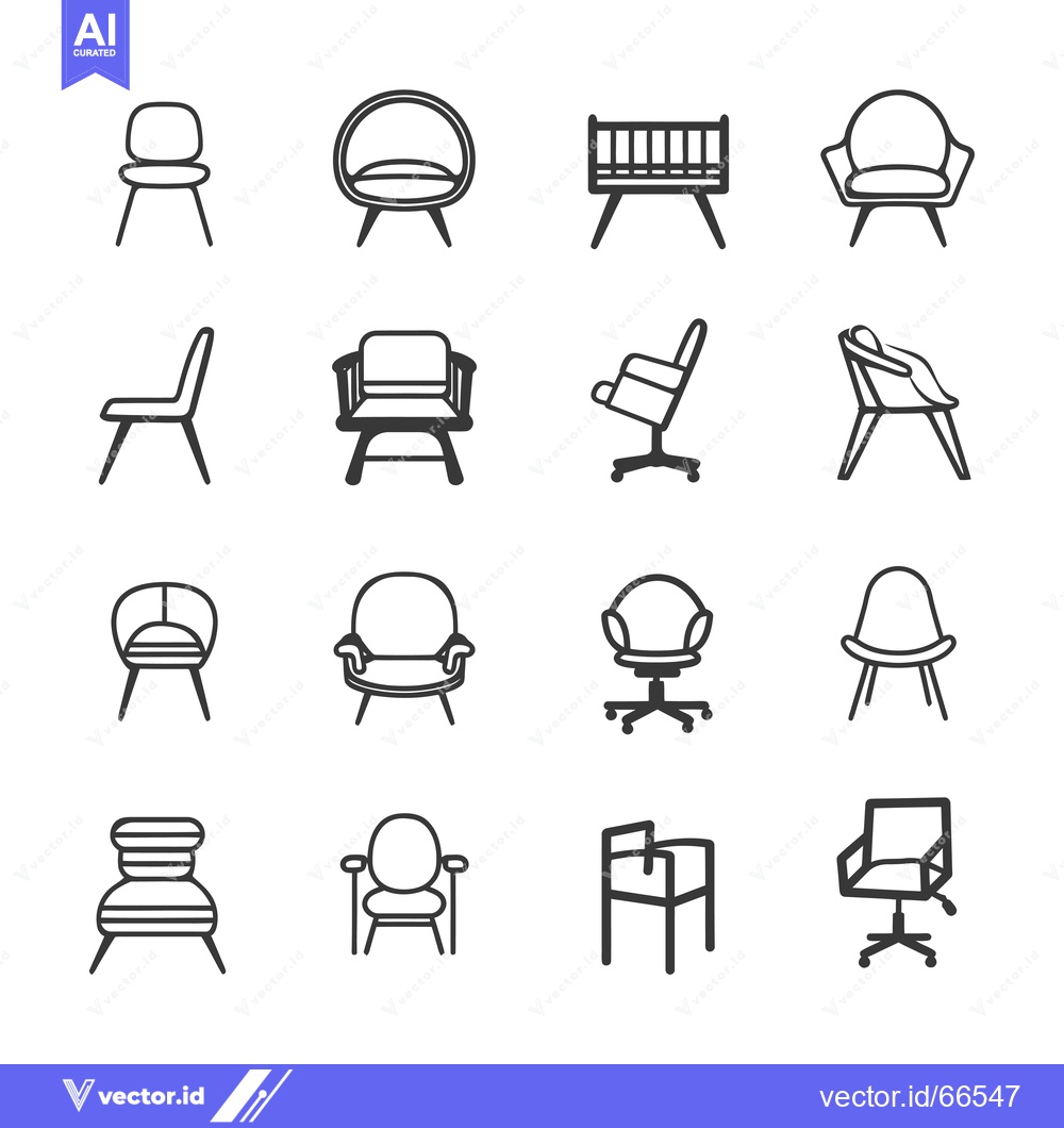 Premium Vector dari Set of 16 Line Icons of Different Types of Chairs