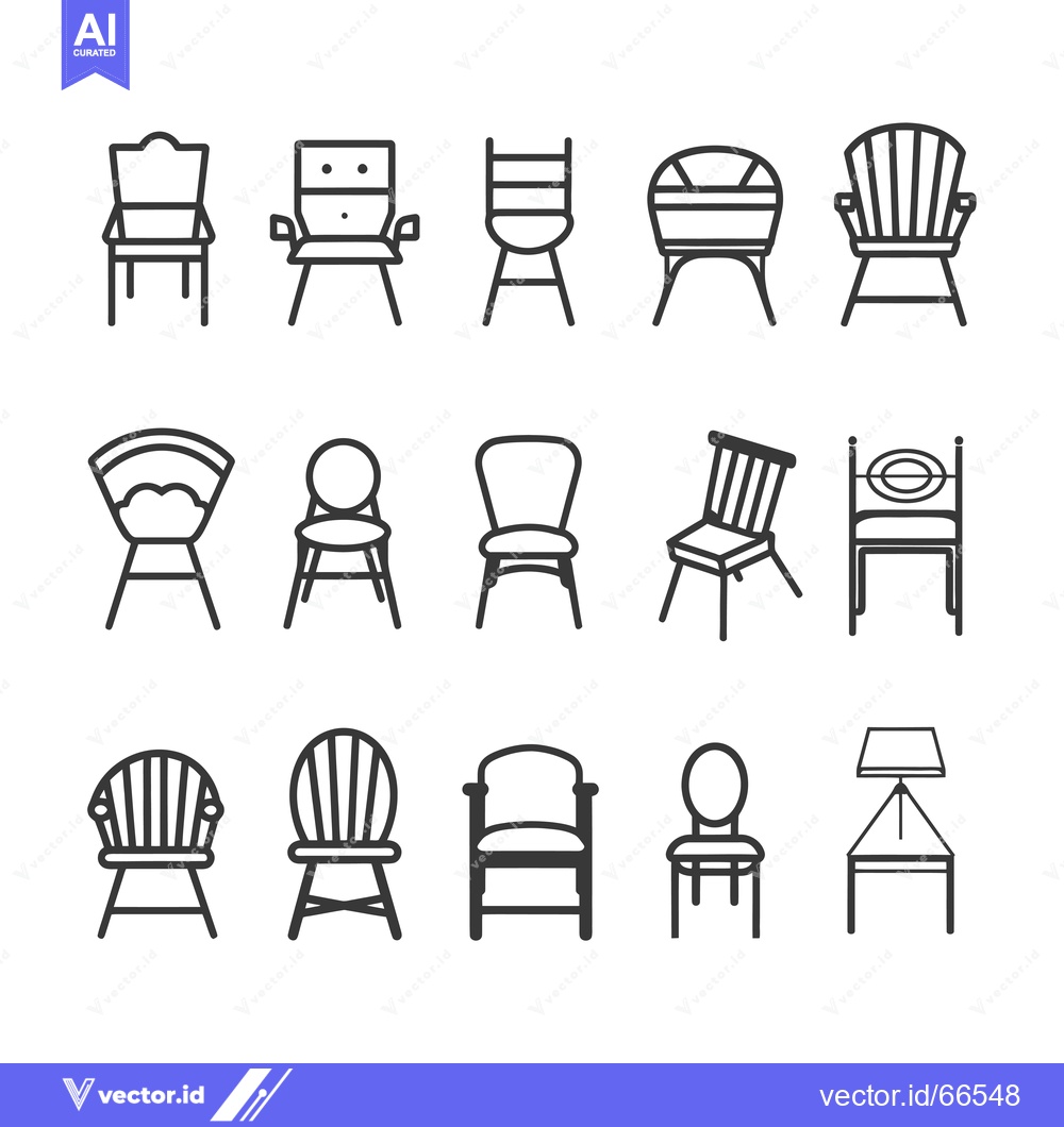 Premium Vector dari Collection of 15 Different Chair and Stool Line Drawings