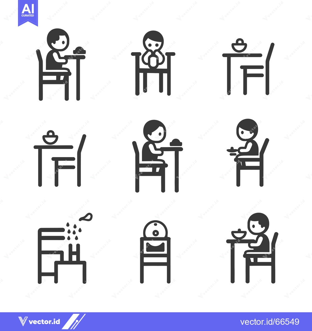 Premium Vector dari Set of  9  Icons  of  Children  Eating  at  Tables  and  Chairs