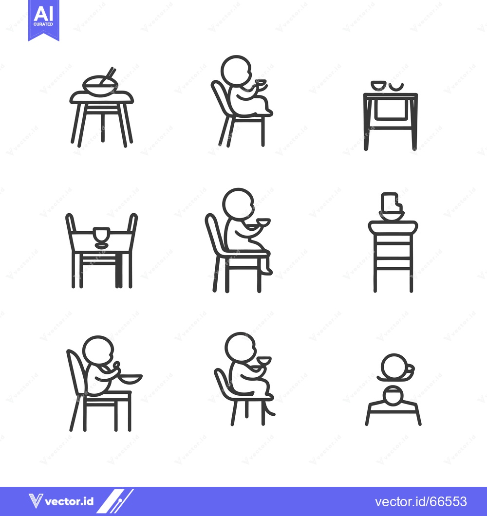 Premium Vector of Set of Baby High Chair and Table Line Icons