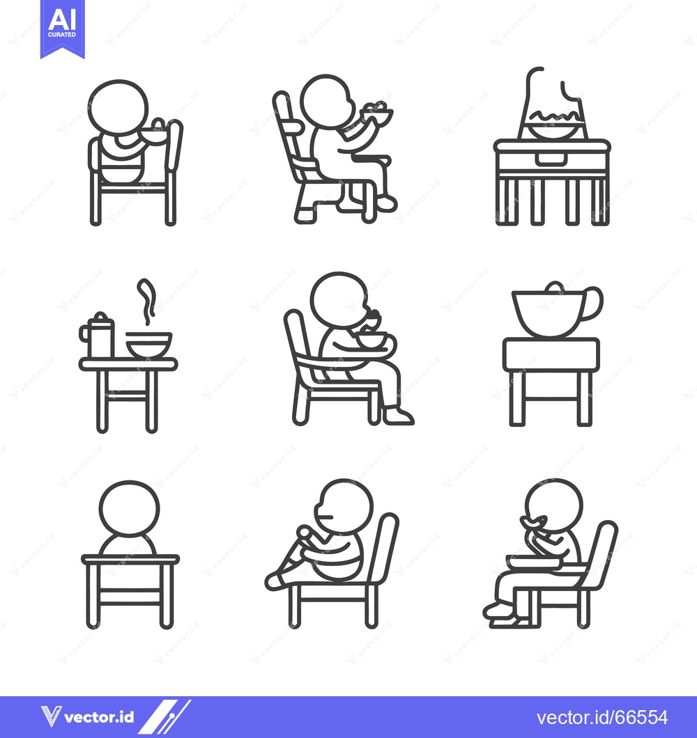Premium Vector dari Stick Figure Illustrations of People Eating at Tables and Chairs