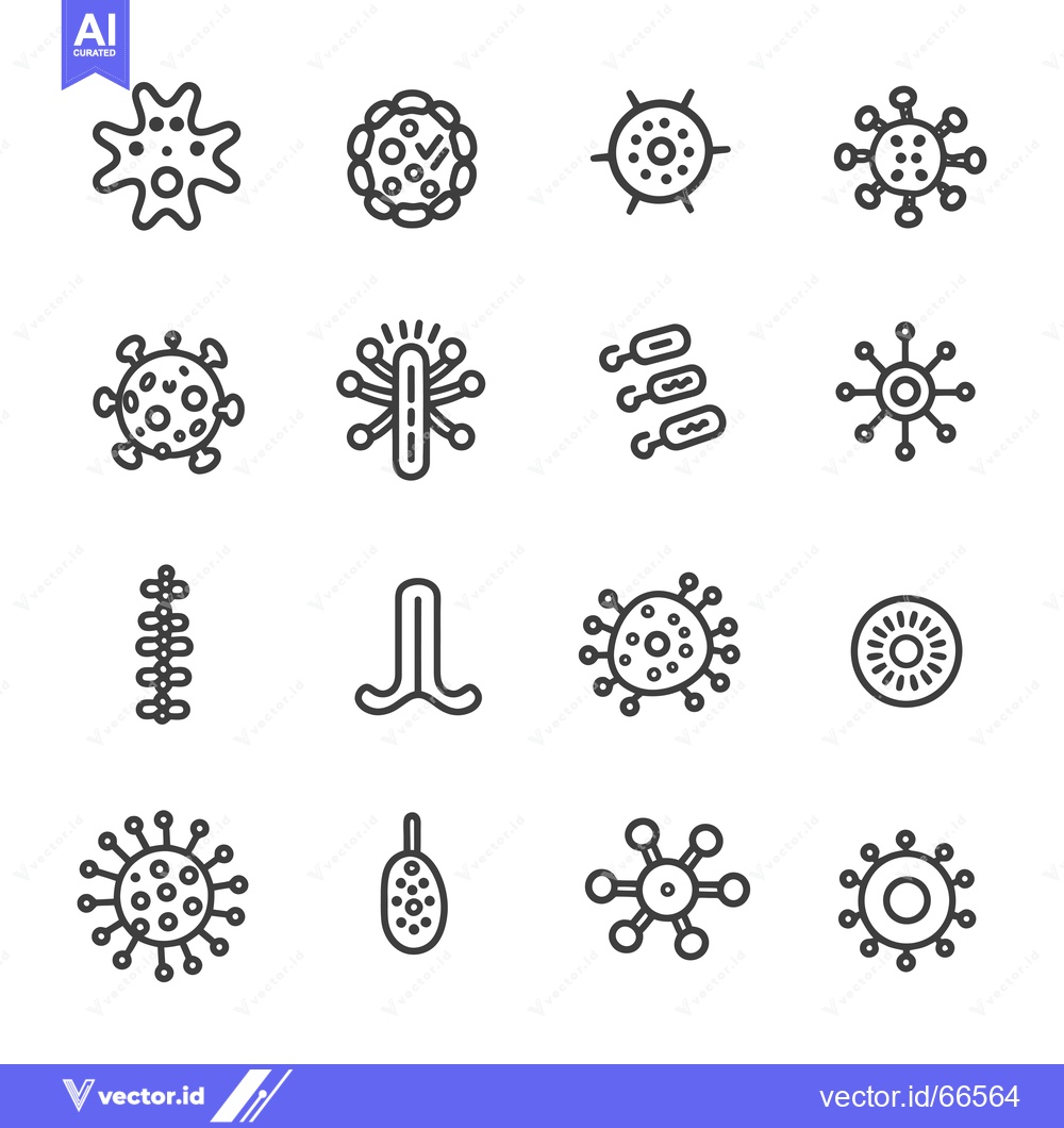 Premium Vector of Set of 16 Line Icons Illustrating Different Types of Viruses and Bacte