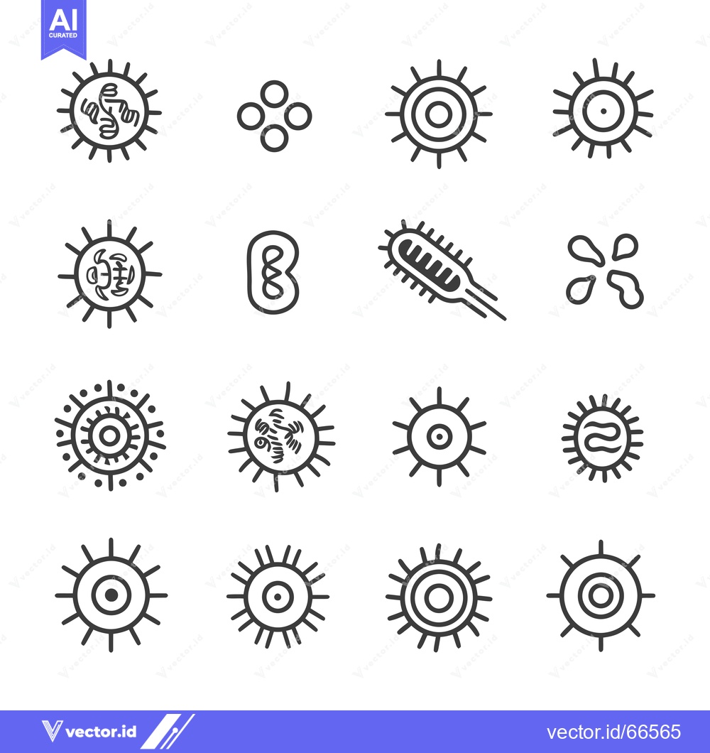 Premium Vector dari Set of Various Virus, Bacteria, and Cell Line Icons