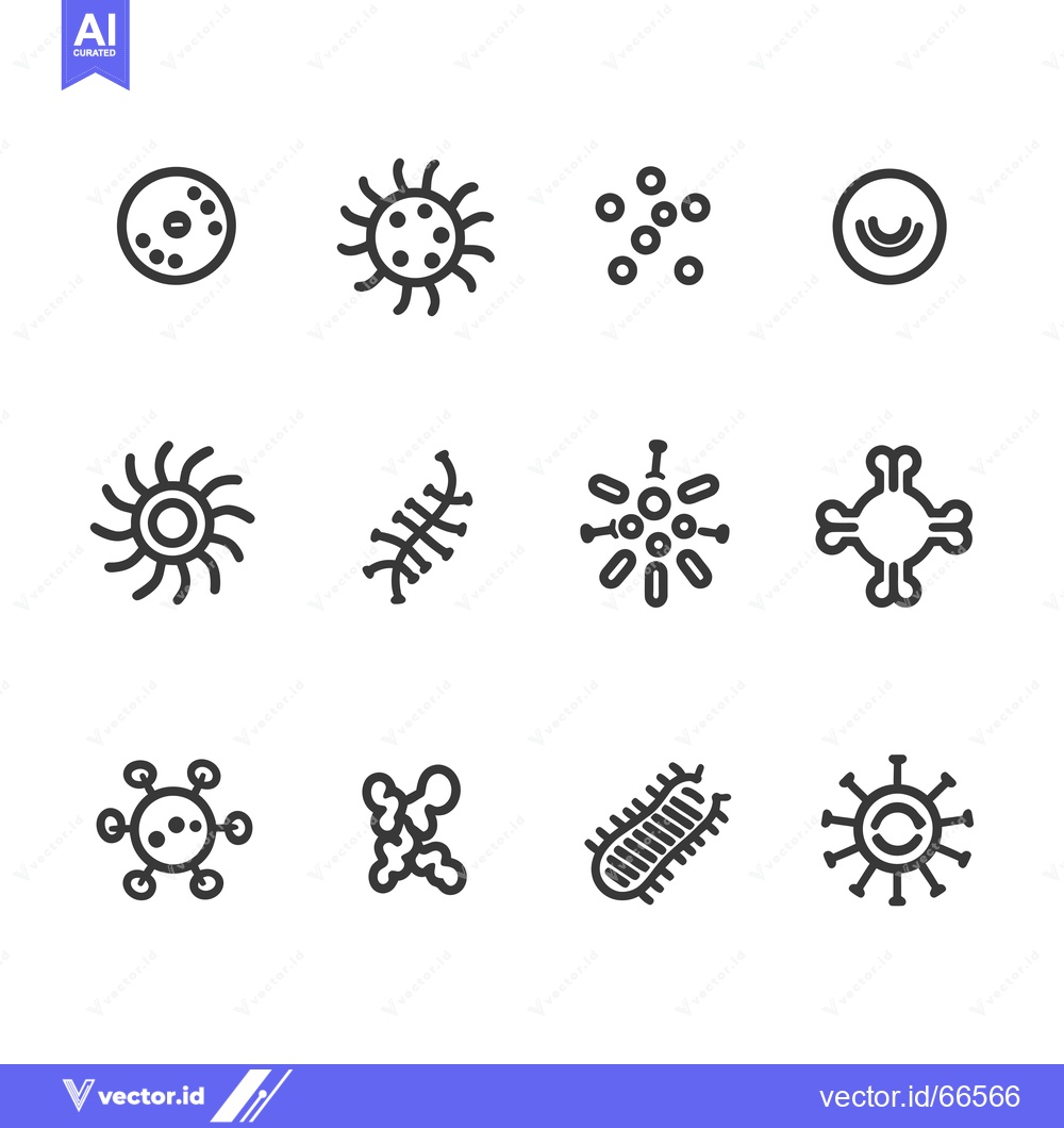 Premium Vector dari A Set of 12 Different Virus and Bacteria Icons