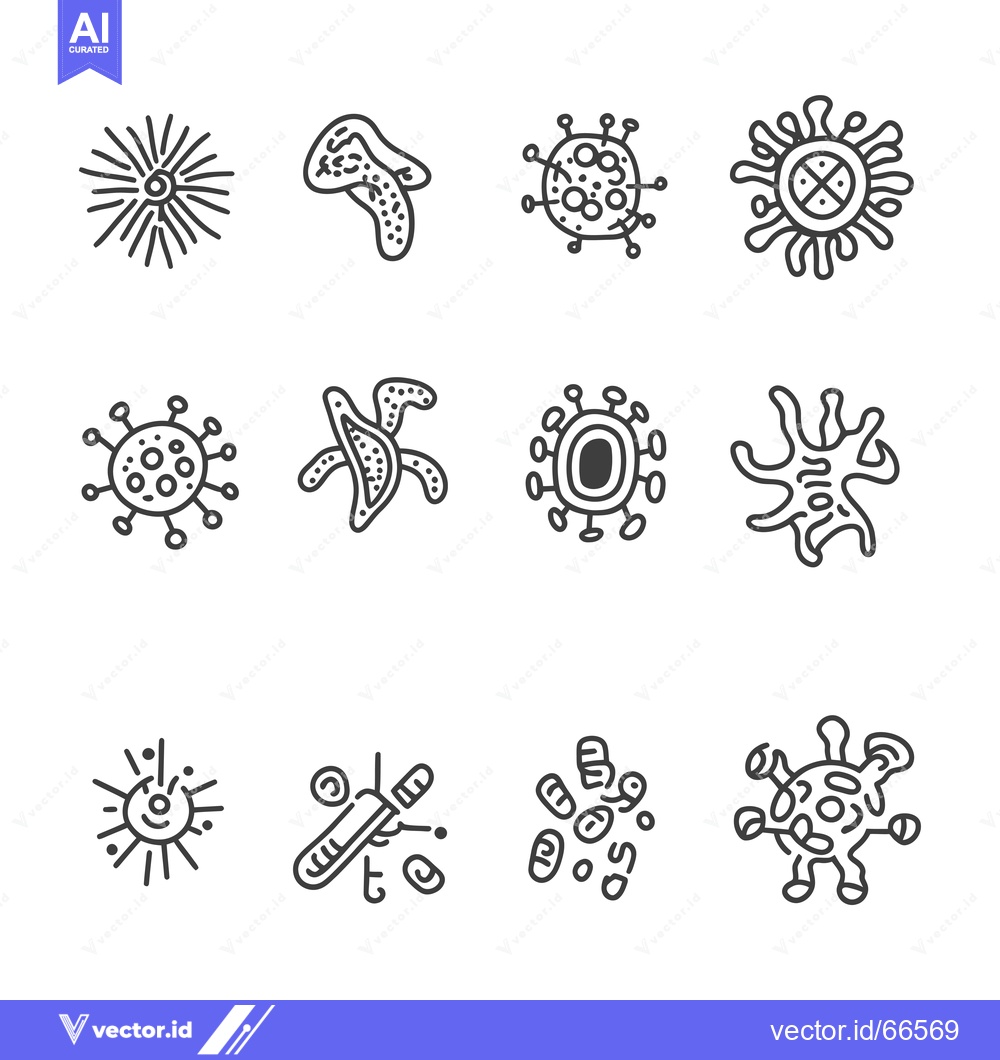 Premium Vector dari A Set of Hand-Drawn Virus and Bacteria Icons