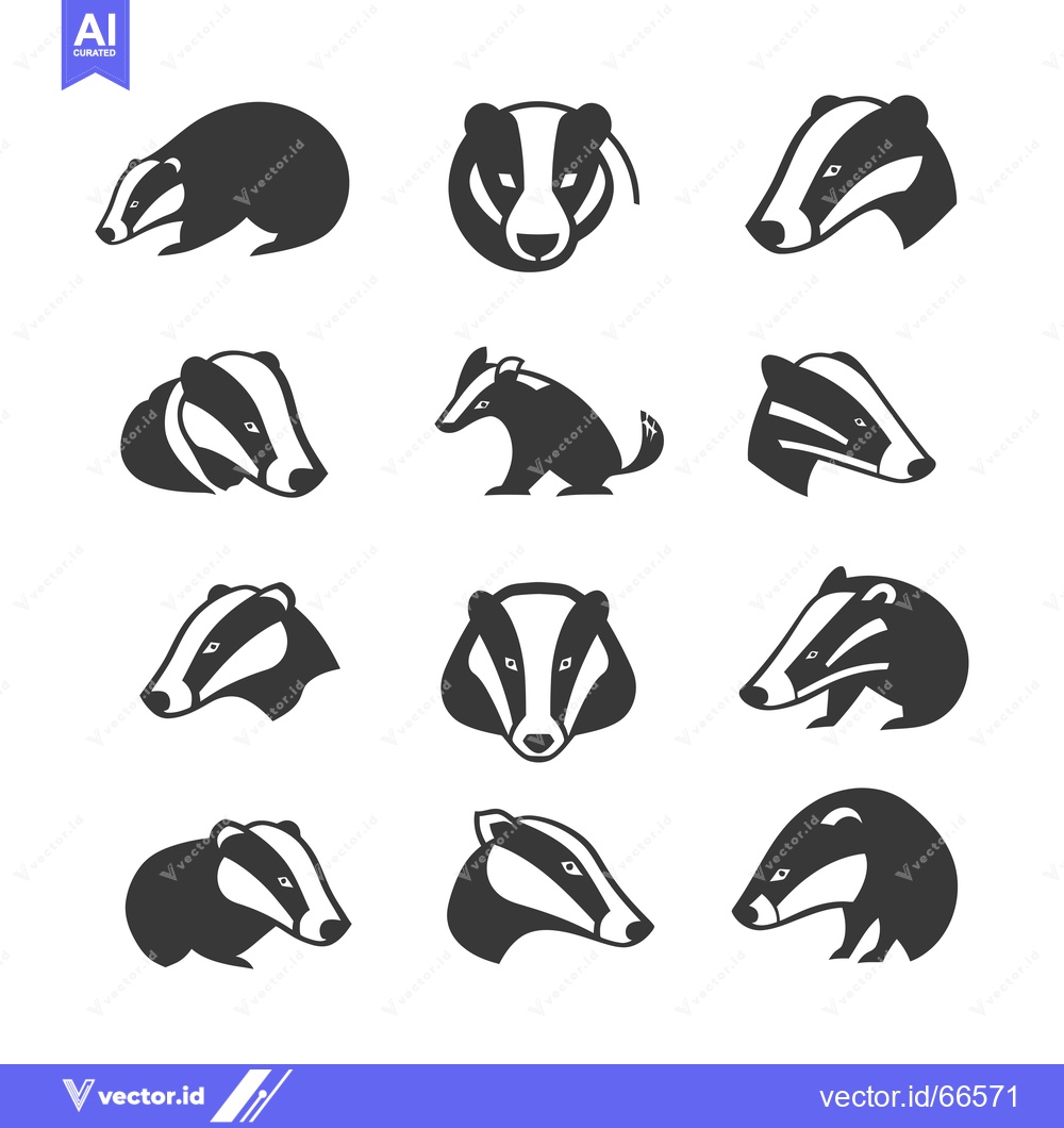 Premium Vector dari A Set of Badger Icons in Different Poses and Styles